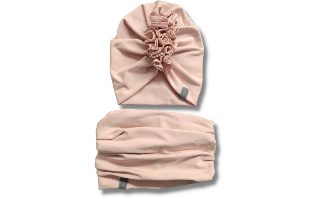 turban dla dziewczynki pudrowy róż + komin
